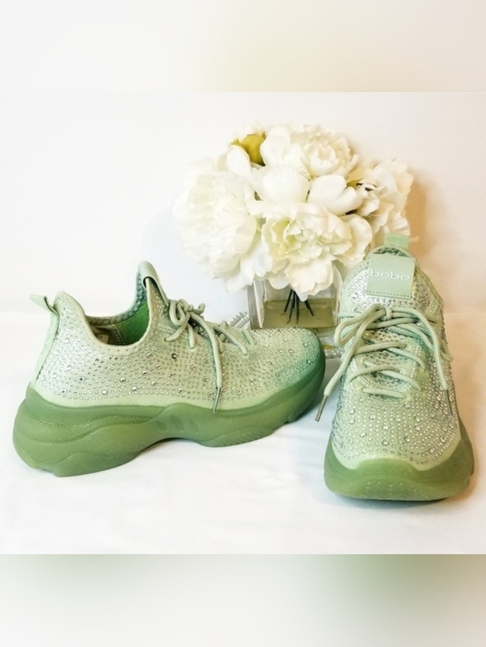 NEW bebe Sport Leyla Sneakers Rhinestones Crystal-Studded Platform Sneakers NWOB